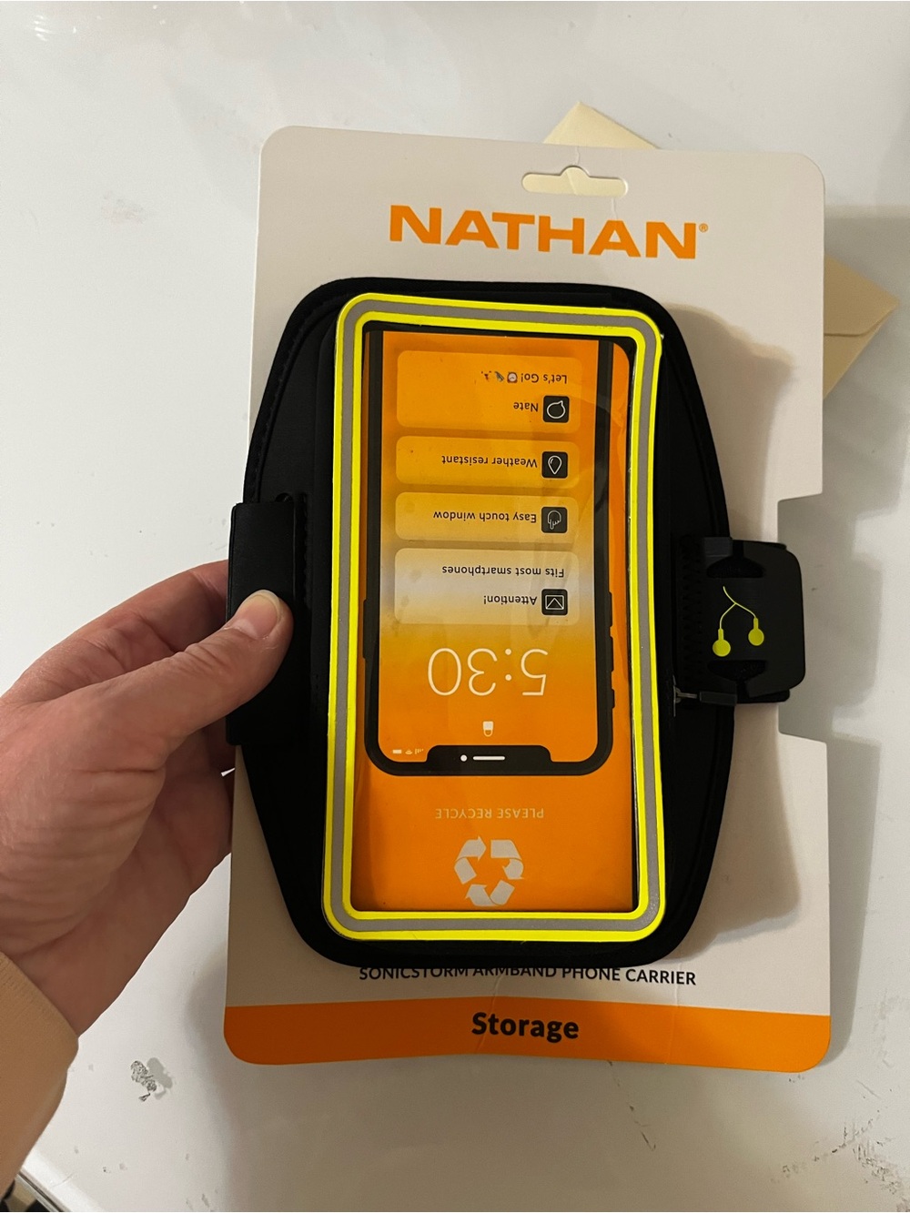 Natan Black Armband Phone Carrier with Yellow Reflective Trim